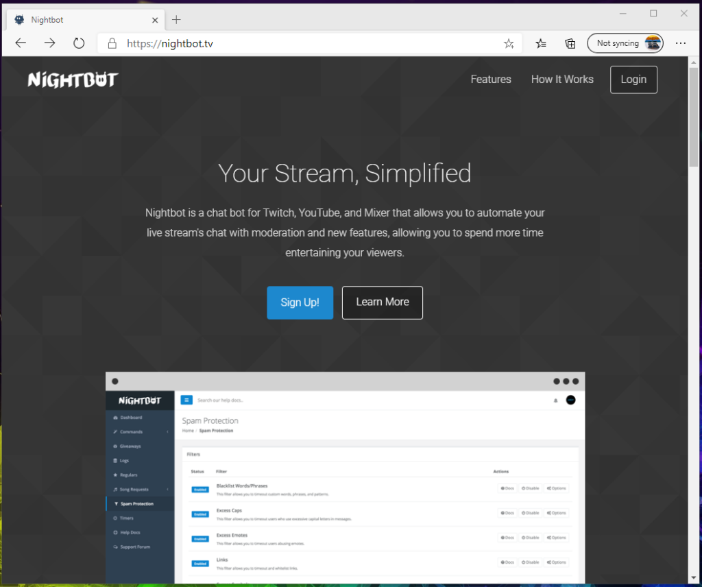 Step 1 - Go to nightbot.tv in your browser of choice.