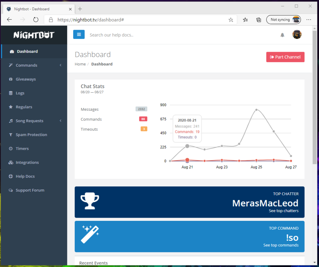 Step 4 - You'll be taken to the NightBot dashboard, you're all signed up for NightBot